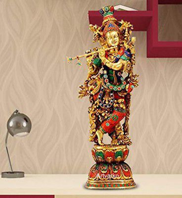 Artvarko Brass Lord Krishna Idol Bhagwan Large Statue Height 29 Inches
