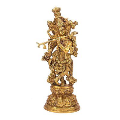 ARTVARKO™ Lord Murli Manohar Krishna Krishan Brass Statue Murti Gift & Home Décor Big Size- Height 15 Inches .