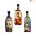 Artvibes Meditating Gautam Buddha Bottle shaped Wooden Wall Hanging | Spiritual Decor Items | Wall Art Painting For Hall | Wall Paintings | Handcrafted Art | Poster | Gift Items (WH_9507N), Set of 3...