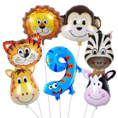 ARV ZONE 9th Jungle Safari Theme Balloons With Animal Face Foil Balloons and Shape 