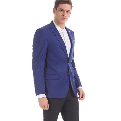 Arvind Men Blue Regular Fit Textured Blazer