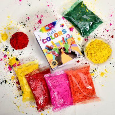 Ascension Holi Ke Rang Florocent 5 Shades of Holi Colours (Pink, Yellow, Orange, Green, Red), Non-Toxic Herbal Colours, Gulal Soft and Smooth on Skin, Washable, Easy to Remove, 250gm