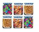 Ash & Roh - 200 ml Clear Glass Jar and Container with Air-Tight Blue Checks Lid Storage of Spices and Dry Fruit (6)...
