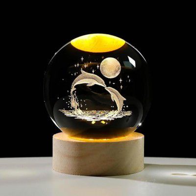 ASHASHA 3D Galaxy Crystal Ball Night Lamp,Dolphin Moon System, USB Table Colorful LED Wooden Crystal Ball (Dolphin)