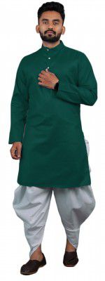 ashtang Men's Cotton Blend Dhoti Kurta Set (X-Large, Green)