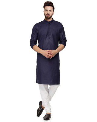 ashtang Men's Cotton Blend Solid Regular Fit Plain Kurta (PLN K= Navy 32 2XS)