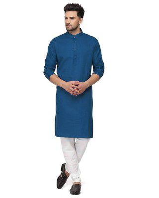 ashtang Men's Cotton Blend Solid Regular Fit Plain Kurta (PLN K= DNM 46_Denim_3XL)