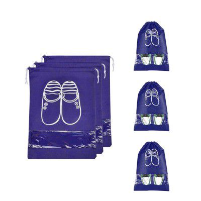 Ashtron Fabric Shoe Bags (Set of 6) (Transparent & Navy Blue)(multicolor)