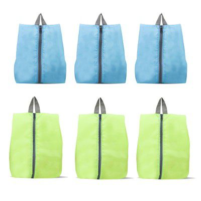 Ashtron Shoe Storage Bags Set, Water-Resistant Nylon Fabric with Sturdy Zipper for Traveling (6 Pack) (Aqua Blue(Turquoise) & Florescent(Neon Green))