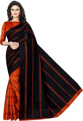 ASHVMEGH  Striped Checkered Daily Wear Cotton Silk Saree 