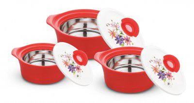Asian Inner Steel Casserole Gift Set of 3|Easy to Store | Ideal for Chapatti |Serving Casserole Rose Blue Color.
