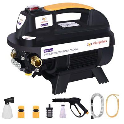 Asian Paints TruCare High Pressure Washer 1500W, 110 Bar | 6.5 Litre/min Flow Rate | 8 MTR Outlet Hose provided | Portable, Used for Home Bike and Car Cleaning