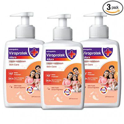 Asian Paints Viroprotek Allura Liquid Handwash (Citrus) Skin Care, pH Balanced – 200ml Pump Dispenser (Pack of 3)
