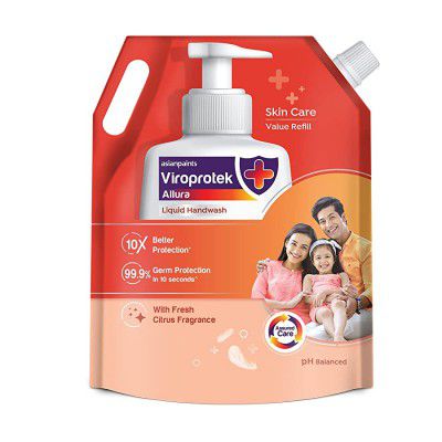 Asian Paints Viroprotek Allura Liquid Handwash 1.5 L Pouch Multicolour