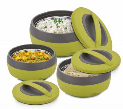 ASIAN Plastic Casserole Inner Stainless Steel Casserole Gift Set of 3 (600 ml, 1000 ml, 1500 ml)