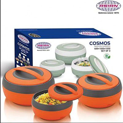 Asian Roti/Chapati Casserole - Insulated Plastic, Cosmos, Orange, 3 pcs