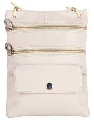 AspenLeather™ Genuine Leather Multipocket Shoulder/Cross Body Bag for Women (Cream)