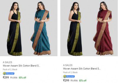 A SALES Woven Assam Silk Cotton Saree Pack Of 2 @ ₹269