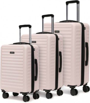 Assembly Hard Body Set of 3 Luggage 4 Wheels - Polycarbonate Cabin Trolley (55 cm), Checkin Suitcase (65,75 cm)- Desert Ivory - White