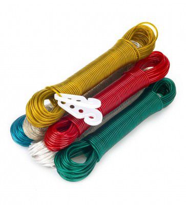Regalo Assorted Plastic Cloth Drying 10 Mtr Rope With Hooks