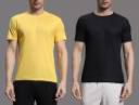 Asthanaz International&nbsp;Pack of 2 Men Solid Round Neck Polyester Black, Yellow T-Shirt...