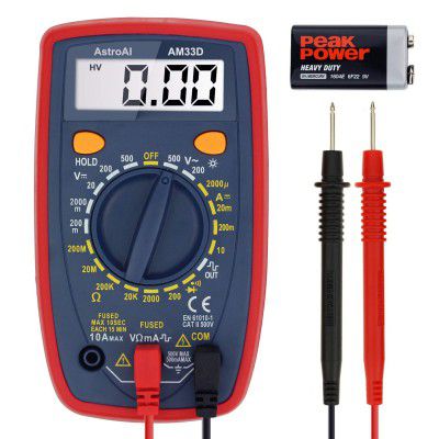 ASTROAI Digital Multimeter, 2000 Counts Multimeter with DC AC Voltmeter and Ohm Volt Amp Tester, Measures Voltage, Current, Resistance; Tests Live Wire, Continuity (Red)