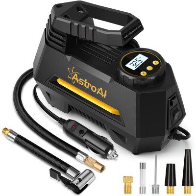 ASTROAI Tyre Inflator, Tire Inflator for Car, 12V DC Air Pump for Car Tires, 100PSI Car Air Pump with LED Light for Car, Bicycle, Balloons (Yellow)