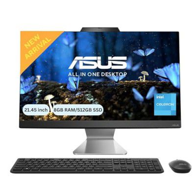 ASUS AIO A3202,21.45" FHD,Intel Celeron 7305, All-in-One PC (8GB/512GB/Windows 11//Black) with Wireless Keyboard & Mouse, A3202WBA-BPB006WS