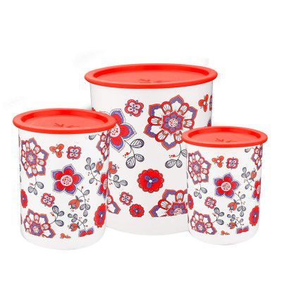 ASVMART Stackable Containers | Refillable Plastic Storage Jar Set with Lids | BPA Free Food Grade Storage Canister Set | Perfect for Rice, Dal, Atta, Flour, Cereal, Snacks | Pack of 3 | Multicolor