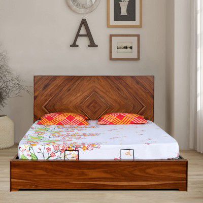@home By Nilkamal Victory Solid Wood Queen Bed Without Storage (Teak)