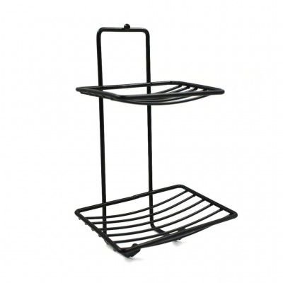 ATEVON 2-Tier Metal Soap Rack Organizer – Rustproof Bathroom Shelf (Black)