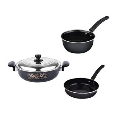 ATEVON 3-Piece Kitchen Accessories Set | Non-Stick Cast Iron Cookware | Black