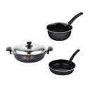 ATEVON 3-Piece Kitchen Accessories Set | Non-Stick Cast Iron Cookware | Black...