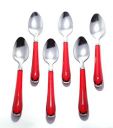 ATEVON 6-Pieces Spoon Set | Steel with Shiny Red Fancy Plastic Handle (Red)...