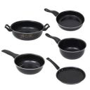 ATEVON Enamel 5-Piece Cookware Set in Black - Includes Kadhai, Tawa, Frying Pan, Tadka Pan, and Milk Pan - Induction Base for Versatile Cooking...