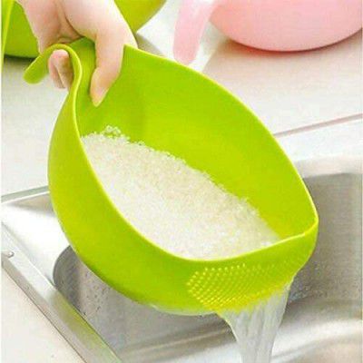 ATEVON Green Multi-Use Strainer/Washer Bowl - Ideal for Rice, Vegetables & Fruits - Convenient and Durable Kitchen Tool - Multicolor