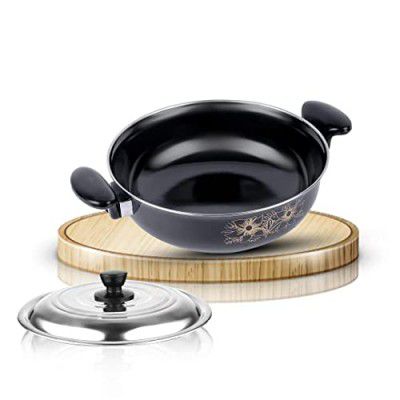 ATEVON Medium Black Cast Iron Kadhai - 26cm Diameter
