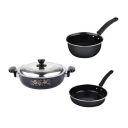 ATEVON Nonstick Cookware Gift Set, Includes Kadai Lid, Big Tadka, Frypan Kitchen Tool Set, 4 Pieces Kitchen Set(Black)...