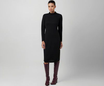ATHENA LIFESTYLE Black Solid Ribbed Bodycon Dress
