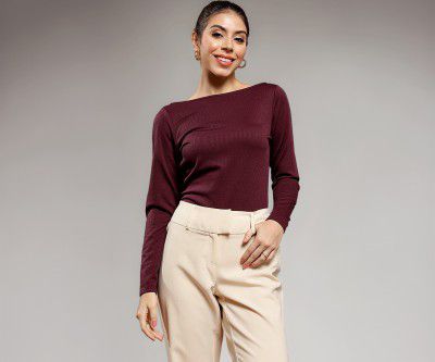 ATHENA LIFESTYLE Purple Regular Sleeves Solid Casual Top