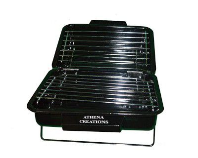 ATHENACREATIONS Charcoal Base Portable Carbon Steel Folding Barbeque Grill Toaster,Black