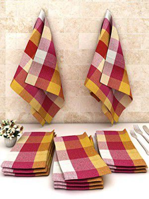 Athom Living Big Checks Cotton Multipurpose Kitchen Towel/Cleaning Cloth 45x45 cm Pack of 12
