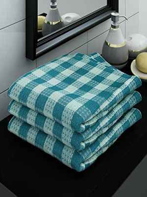 Athom Living Ecosaviour Premium Cotton Bath Towel Green Checkers (Pack of 3)