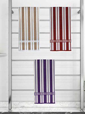 Athom Trendz Ecosaviour Striped Cotton Bath Towel 70x140 cm Multicolour, Pack Of 3