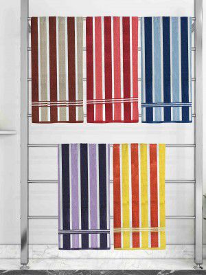 Athom Trendz Ecosaviour Striped Cotton Bath Towel 70x140 cm Multicolour [ Pack of 5 ]