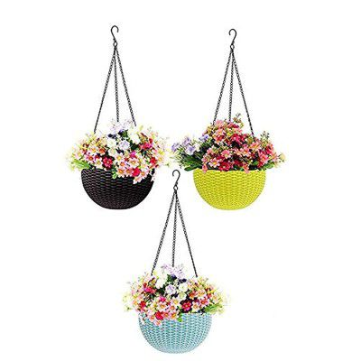 Atlantic Plastic Hanging Planter, Multicolour, Pot Diameter-7.1 Inch, Pot Height-4.8 Inch, Pot Thickness-3 mm, Chain Length-13 inch Approx., 3 Pieces