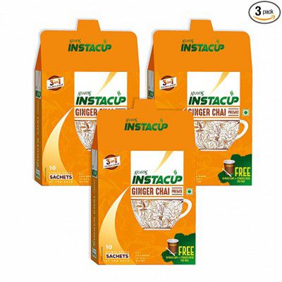 Atlantis Instacup 3 in 1 Instant Ginger Chai Premix 30 Sachets X 14 Grams (Free 30 Stirrers and Paper Cups inside the pack) | Instant Tea Premix