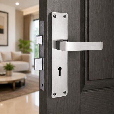 Atom Main Door Mortise Lock with Handle,Bedroom, Bathroom, Silver Satin Antique Finish 