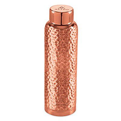 ATTRO Aarogyam - 1000ml Ozone Hammered Finish Joint-less Copper Water Bottle
