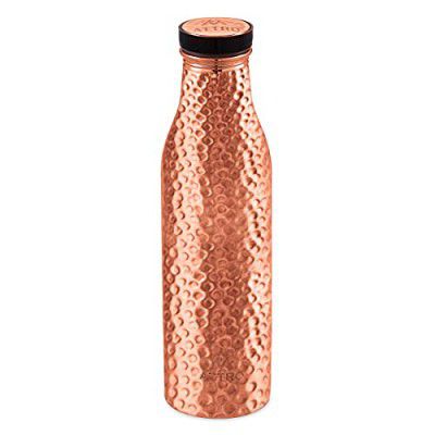 Attro Aarogyam Vedic Hammered Finish Joint-less Copper Water Bottle,1000 ml